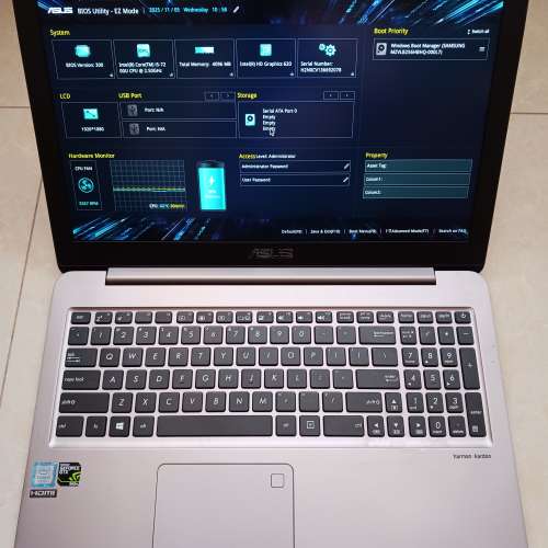 Asus UX510U/15.6”LED/i5-7200U 2.50GHz/8GB DDR4 Ram/256GB SSD/85%New NB