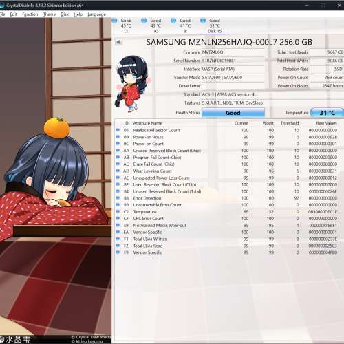Samsung PM871b 256GB m.2 ngff SATA SSD