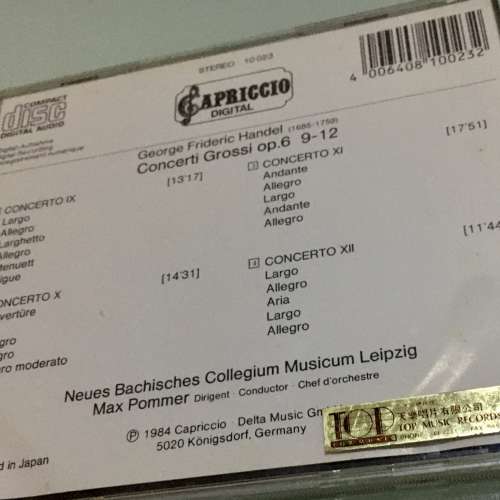 CD 古典 GEORGE FRIDERIC HANDEL Sanyo Japan 1984 冇IFPI 天樂唱片 audiophile cl...