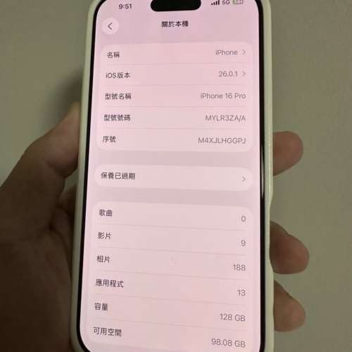 99.9新iPhone 16pro 128gb,battery 100,電池健康度100，港行雙卡，完美冇花，全套齊...