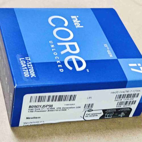 美版 Intel Core i7-12700K 處理器  第12代 高效性能 荃灣站交收