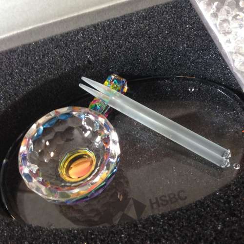 🏦 HSBC Crystal Rice Bowl Chopsticks Set (Collectible) NEW 全新 匯豐 水晶 套裝...