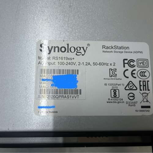 群晖RS1619xs+ 4Bay NAS 1U 服務器 冇硬盤架