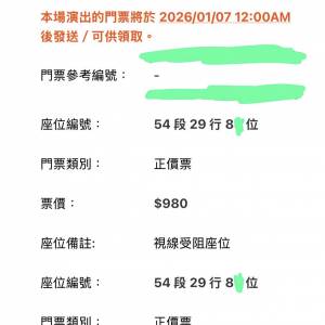 ［出售］張學友60+演唱會2026年1月21日