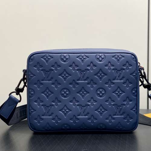 M27925深藍色 全皮男包三件套 Trio Messenger 郵差包