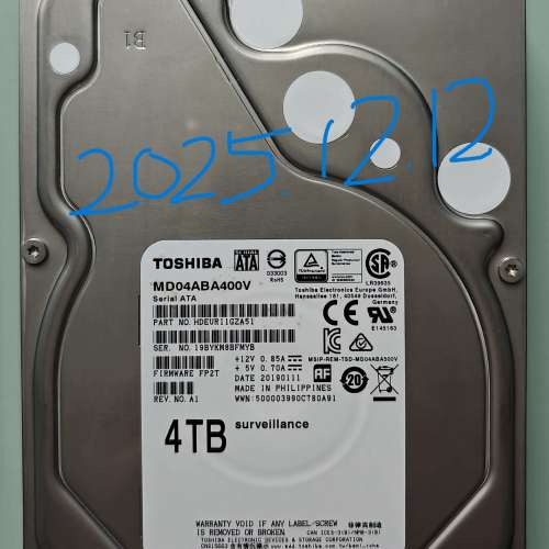 Toshiba 4TB MD04ABA400V SATA6.0 硬碟