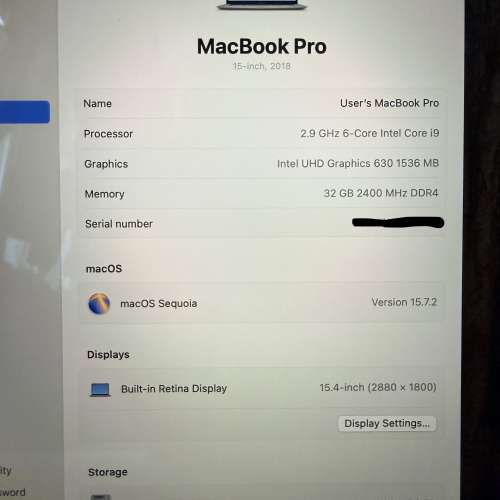 Macbook Pro (15-inch, 2018) / i9 / 32GB / 2TB