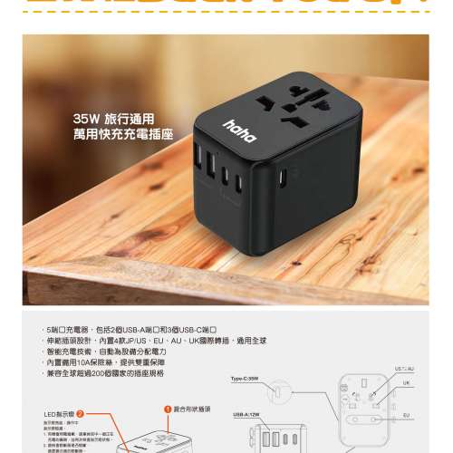 35W 萬用旅行轉接頭 (USB-A & C)