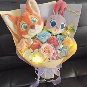 《全港獨家全新正版_職業花藝師主理》優獸大都會nick judy公仔花束 狐狸 兔子 情侶...