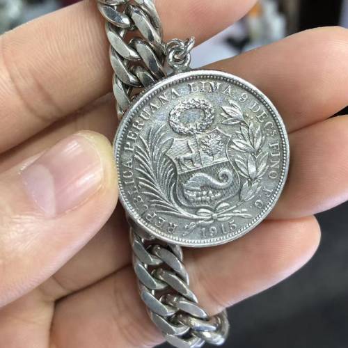 [秘魯坐洋1916年高銀半索爾銀幣手鏈]