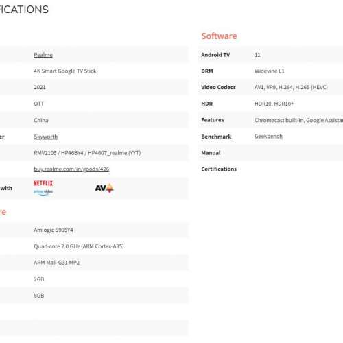 全新 Realme 4k smart google tv stick netflix and google certified (水貨黑色)
