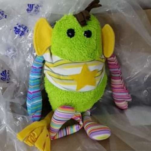 毛公仔-共3只(象42高+灰兔38高+綠色10cm高) New