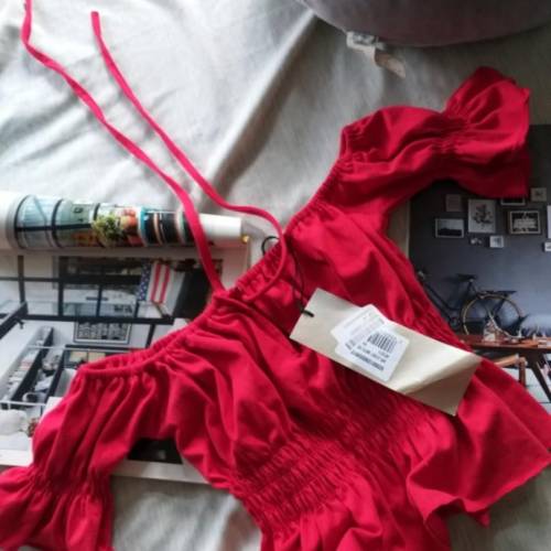 紅色！聖誔 一字膊Tshirt 短 Tops  T-shirts blouse Christmas 上衣 衫 紅色 新年 高...