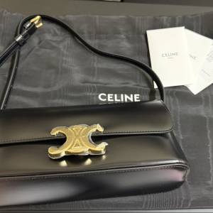CELINE賽琳 Triomphe 品牌字母標識 小牛皮 手提單肩包 女款 黑色