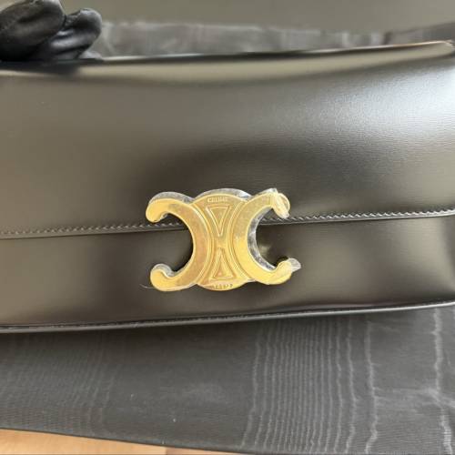 CELINE賽琳 Triomphe 品牌字母標識 小牛皮 手提單肩包 女款 黑色