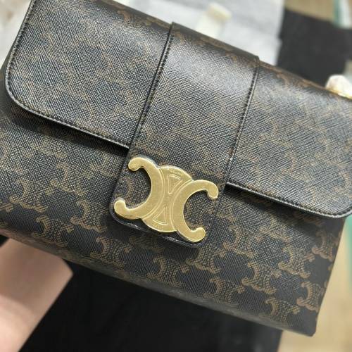 CELINE賽琳 Victoire 凱旋門大鎖扣標誌印花 牛皮革 手提單肩包 小/中號 女款黃褐色