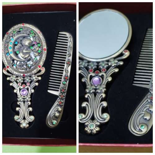 全新古典閃石梳鏡套裝 (5吋半）New tradtional mirror comb set gemstone gift
