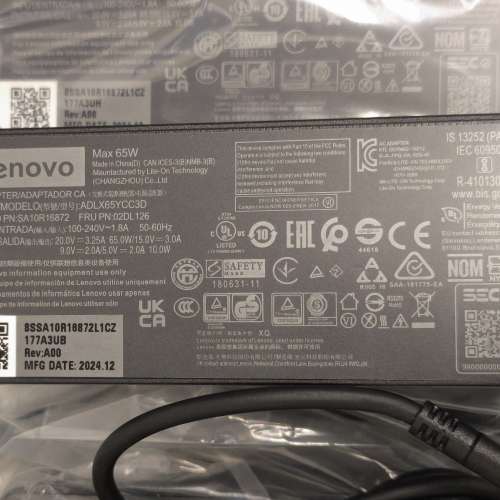 Lenovo Type C Notebook 65W 充電器 火牛 + 13A電源線 全新現貨