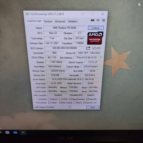 MSI Radeon RX 6600 Mech 2X