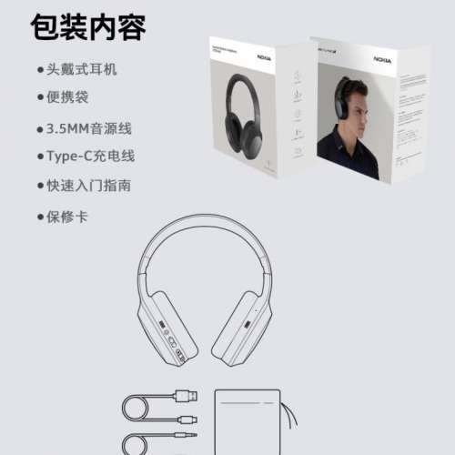 水貨黑色(全新原裝 )Nokia E1200ANC  頭戴主動降噪真無線藍牙5.0耳機,