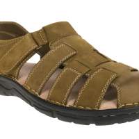 特價100%真皮男裝涼鞋，彈性軟墊(卡其色) Size 42