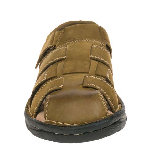 特價100%真皮男裝涼鞋，彈性軟墊(卡其色) Size 42