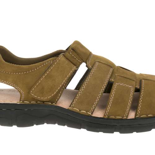 特價100%真皮男裝涼鞋，彈性軟墊(卡其色) Size 42