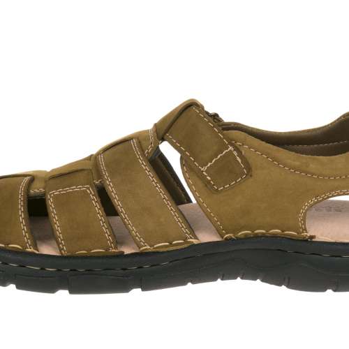 特價100%真皮男裝涼鞋，彈性軟墊(卡其色) Size 42