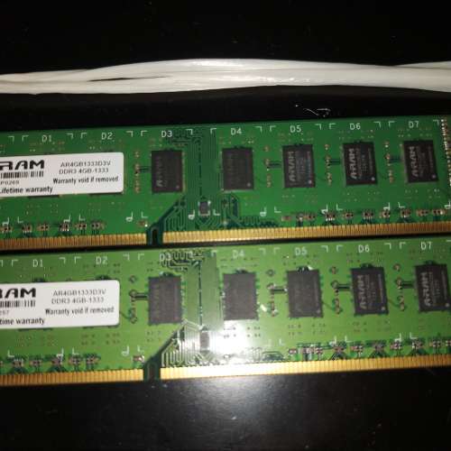 A-RAM 1333mhz DDR3 4GB 記憶體 兩條共$60