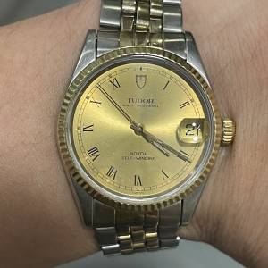 TUDOR 72033 全自動 快跳日曆 K金狗牙圈 勞的勞底 水晶玻璃 32mm錶面 香港出世紙 原...