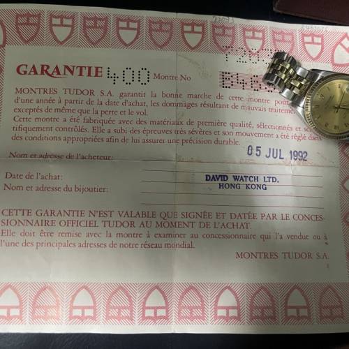 TUDOR 72033 全自動 快跳日曆 K金狗牙圈 勞的勞底 水晶玻璃 32mm錶面 香港出世紙 原...