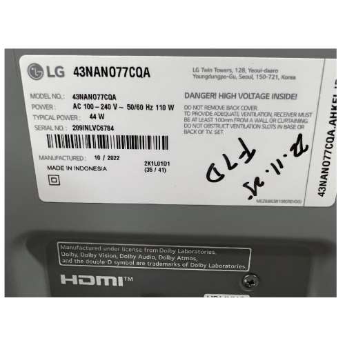 43吋 4K SMART TV LG43NANO77CQA 上網 電視