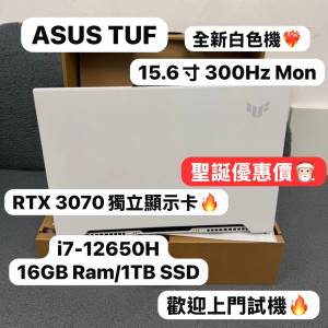 (聖誕優惠🎅🏻全新白色華碩電競機✨15.6寸300Hz ）ASUS TUF RTX3070 電競機 i7-126...