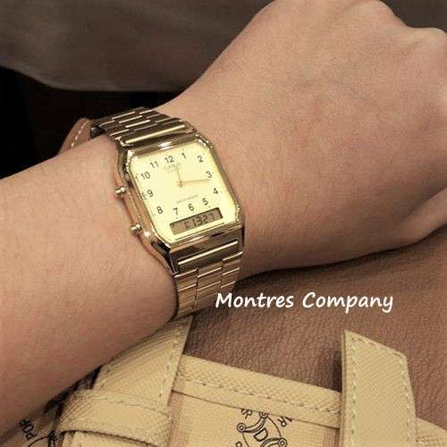 Montres Company 香港註冊公司(32年老店) 卡西歐 CASIO 金色不鏽鋼錶帶 AQ-230GA-9B...
