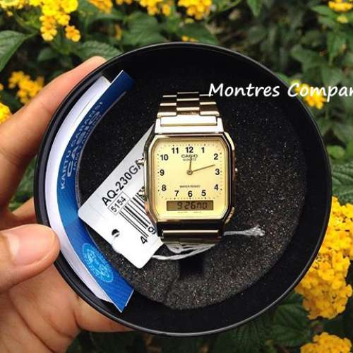 Montres Company 香港註冊公司(32年老店) 卡西歐 CASIO 金色不鏽鋼錶帶 AQ-230GA-9B...