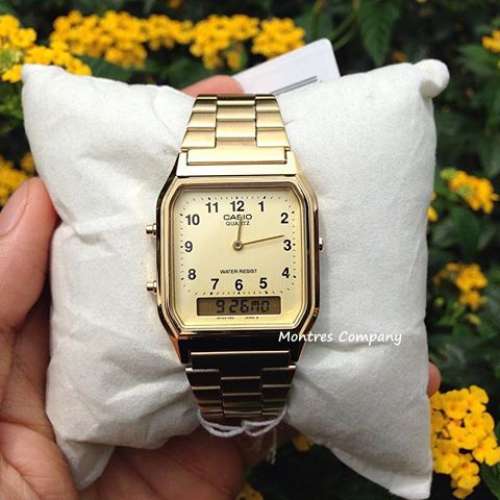 Montres Company 香港註冊公司(32年老店) 卡西歐 CASIO 金色不鏽鋼錶帶 AQ-230GA-9B...
