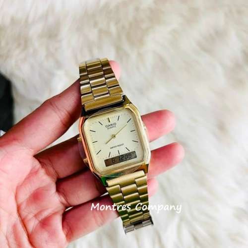 Montres Company 香港註冊公司(32年老店) 卡西歐 CASIO 金色不鏽鋼錶帶 AQ-230GA-9D...