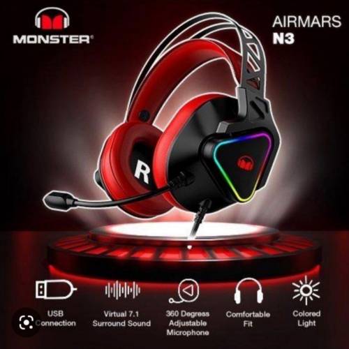 全新行貨勁靚聲Monster Airmars N3 USB 7.1 頭戴式電競耳筒 黑紅色