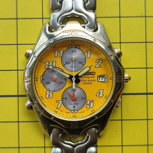 * 極罕有 * 精工响鬧、兩地時間、計時石英錶 seiko 7T32-6G90