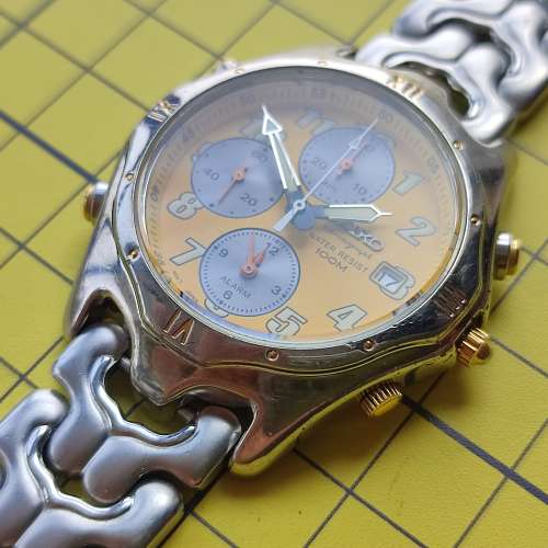 * 極罕有 * 精工响鬧、兩地時間、計時石英錶 seiko 7T32-6G90
