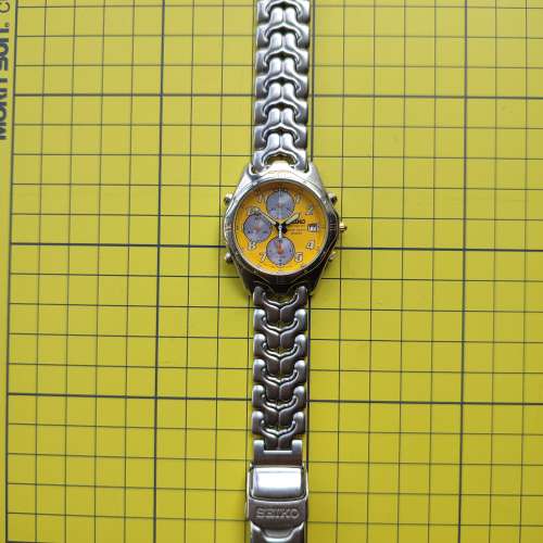 * 極罕有 * 精工响鬧、兩地時間、計時石英錶 seiko 7T32-6G90