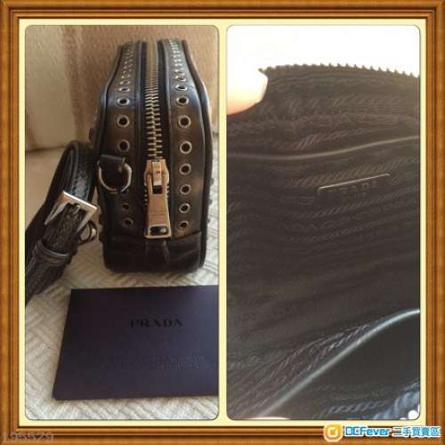 全新 Prada 小牛皮銀色金屬鍋釘及水晶石斜孭手袋