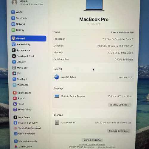 Macbook Pro 16-inch, 2019 / i7 9th / 32GB / 512SSD