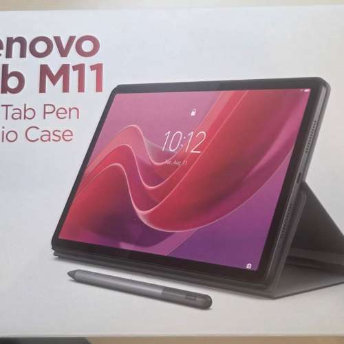 Lenovo Tab M11 平板電腦 (行貨) 附 Tab Pen 和 Folio Case。包裝盒上印有 Lenovo 標...