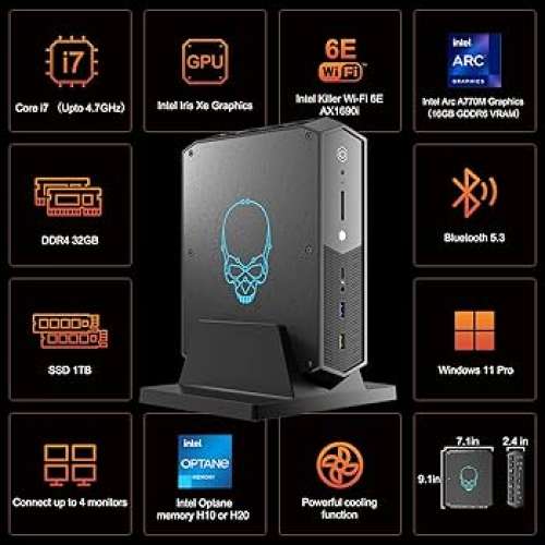 Asus Intel NUC 12 Enthusiast Mini Gaming PC (NUC12SNKi72) I7 12700H電腦 獨立顯...