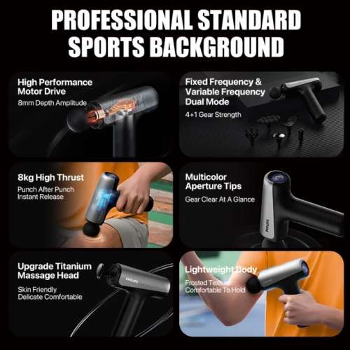 Philips Professional Massage Gun Electronic Massager Vibration x 6 Massage Heads