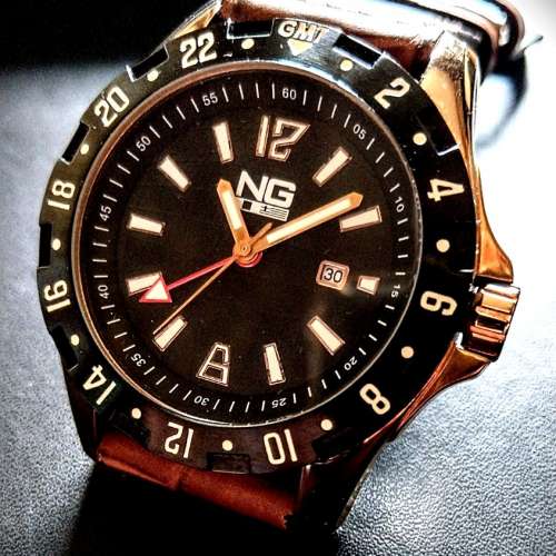 全新意大利 Narciso Greco NG 特式設計GMT玫瑰金色男装腕錶