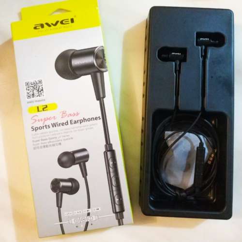 全新Awei L2 Super Bass 3.5mm帶控制黑色免提入耳式耳機 (附包裝盒）