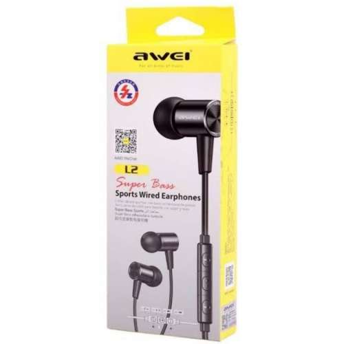全新Awei L2 Super Bass 3.5mm帶控制黑色免提入耳式耳機 (附包裝盒）