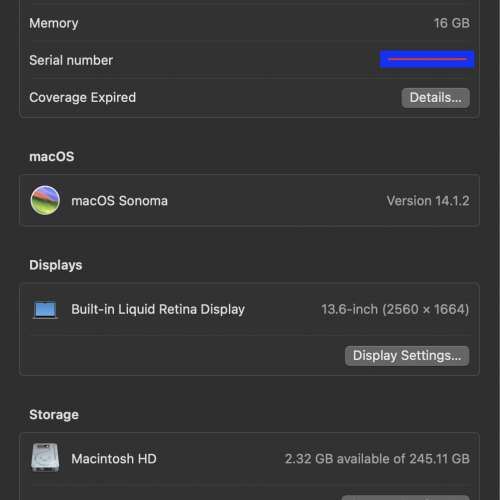 Macbook air 13" 16G/256 SSD/ Battery Health 100%